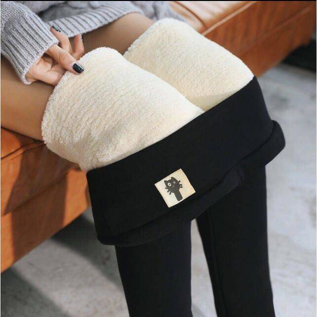 Thick Black Leggings With Added Fleece, Women's High Waisted Tight And Warm Pants