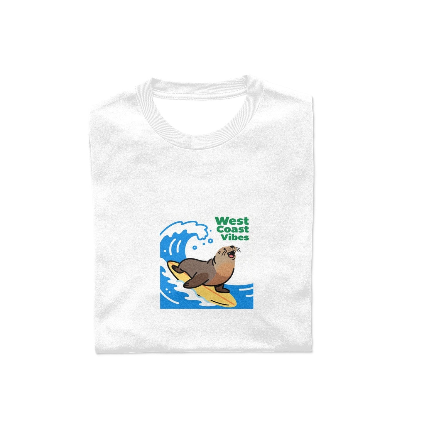 West Coast Seal Printed Men's Pure Cotton T-shirt - Casual Round Neck, Slightly Elastic, Suitable For Summer Knitted Fabric, Classic Fit Adult Shirt, Couple's Shirt