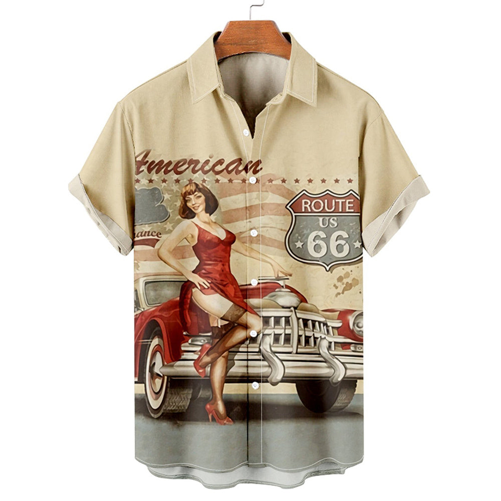 Shirt 3D Digital Printing Loose Short Sleeve Shirt Men's Top