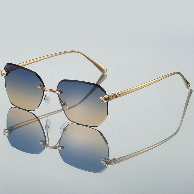 Frameless Trimming Leopard Head Sunglasses