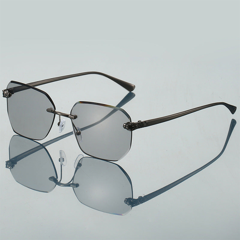 Frameless Trimming Leopard Head Sunglasses