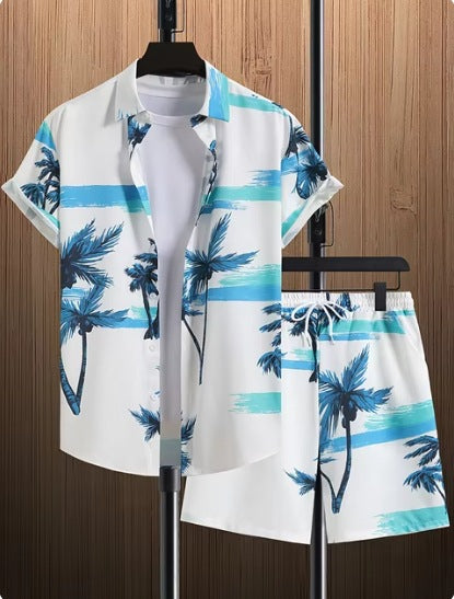 Short Sleeve Men's Summer Loose Foreign Trade Cross-border Casual Hawaiian Floral Beach Shirt Shorts