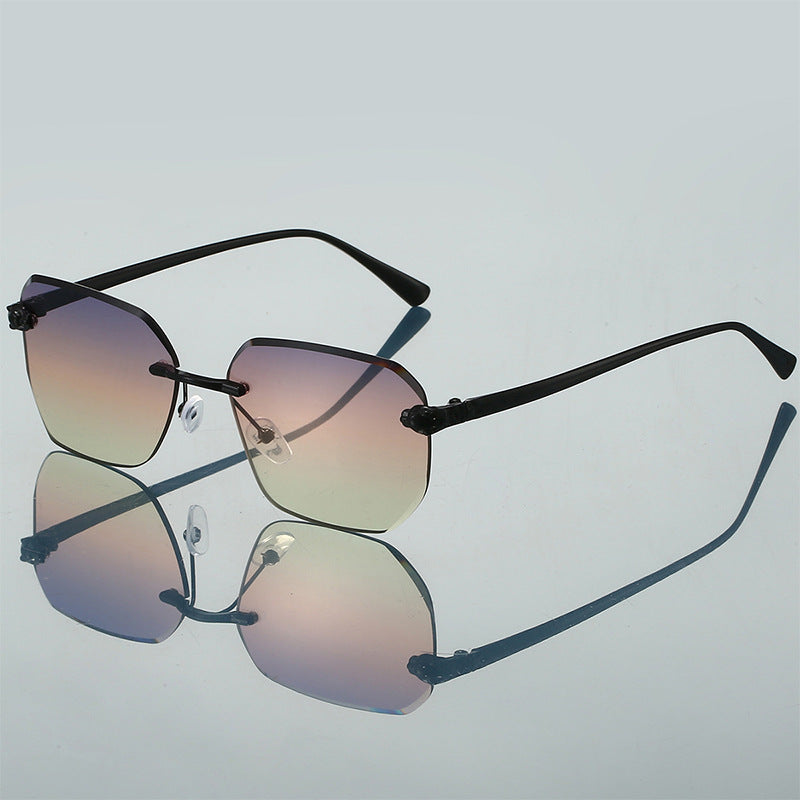 Frameless Trimming Leopard Head Sunglasses
