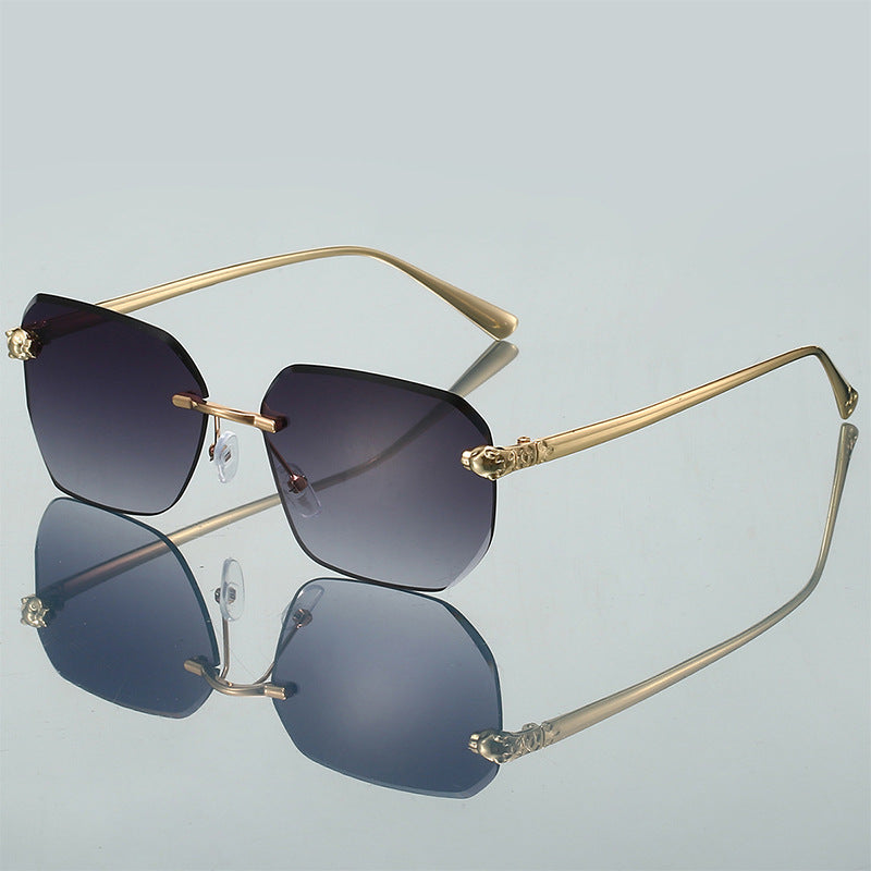 Frameless Trimming Leopard Head Sunglasses
