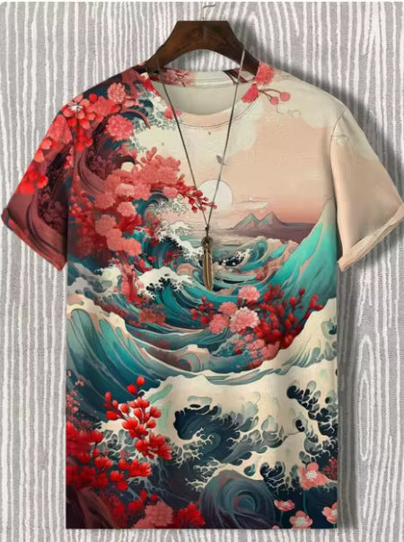 Men's Japanese Style Ukiyo-e Graphic 3D Printed Casual Short-sleeved T-shirt