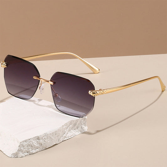 Frameless Trimming Leopard Head Sunglasses