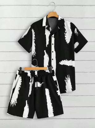 Short Sleeve Men's Summer Loose Foreign Trade Cross-border Casual Hawaiian Floral Beach Shirt Shorts