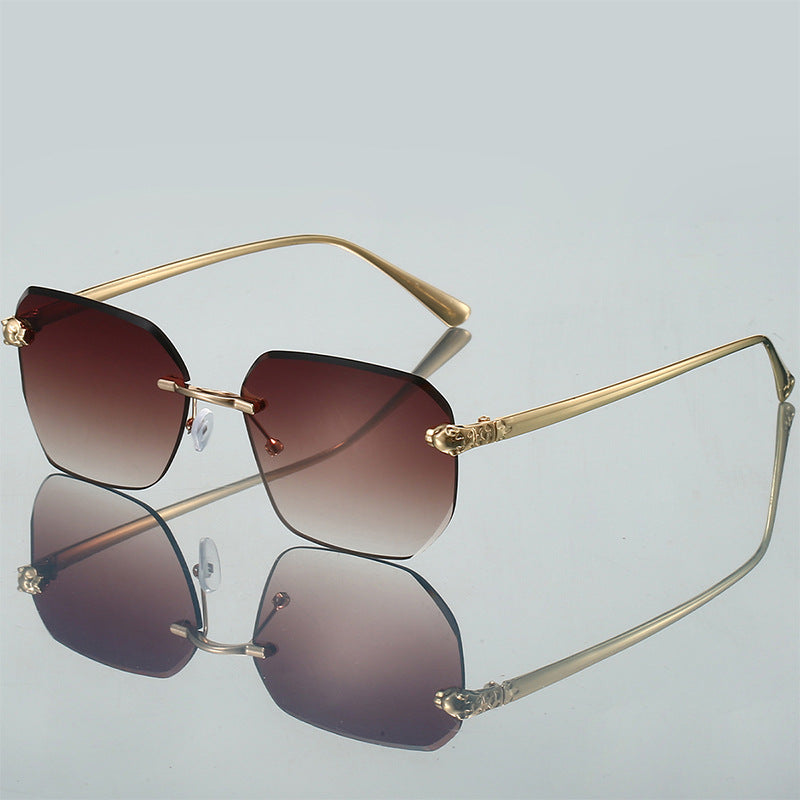 Frameless Trimming Leopard Head Sunglasses