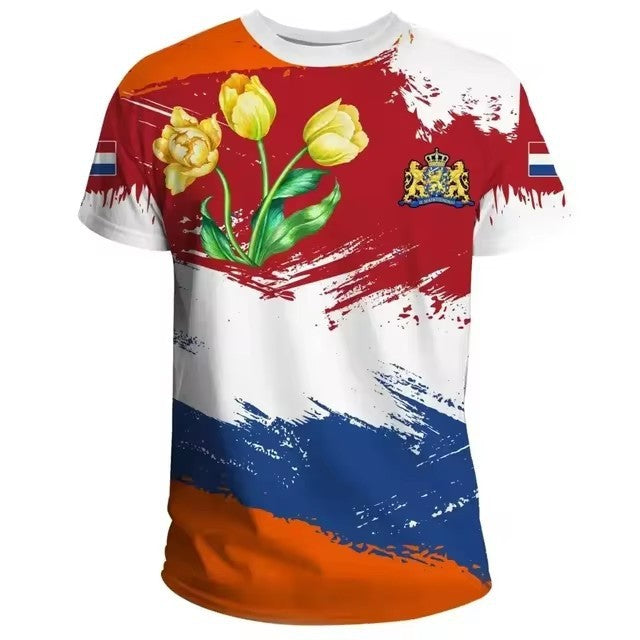 Dutch Men's T-shirt Fashion Round Neck Top