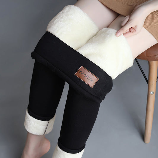 Thick Black Leggings With Added Fleece, Women's High Waisted Tight And Warm Pants