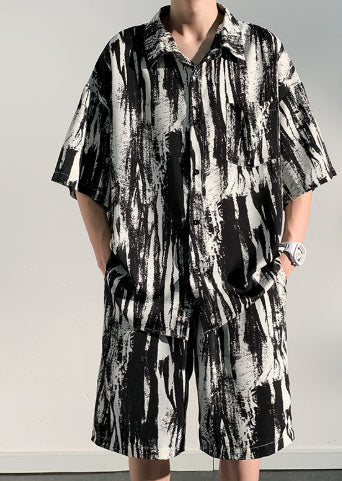 Cool Feeling Ice Silk Short Sleeve Shirt Shorts Loose And Handsome Clothes Set
